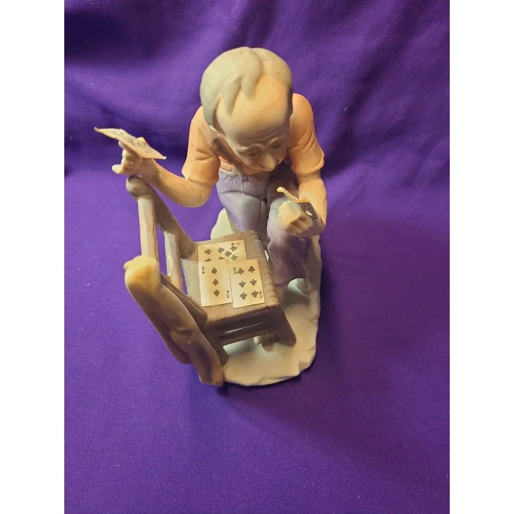 Vintage Lefton Old Man Playing Cards Figurine Hand-Painted 5087 Japan Porcelain